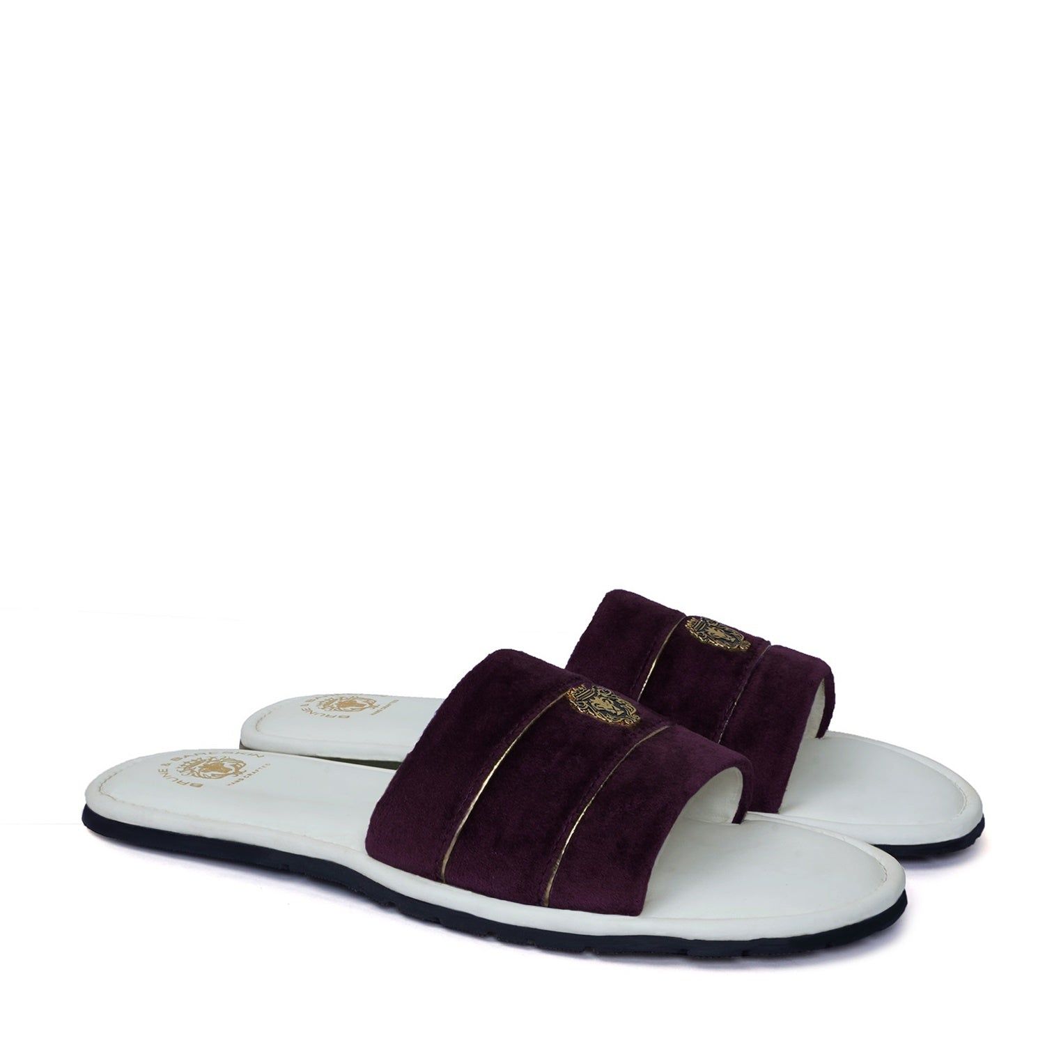 Purple Velvet Strap with White Leather Comfy Base Slide-in Slippers by Brune & Bareskin-40/6