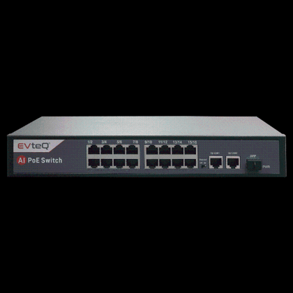EVTEQ EV16F2G1S 19 Port PoE Switch with 16 PoE Ports, 2 Gigabit Uplink Ports & 1 SFP Slot, 10/100 Mbps PoE, IEEE 802.3af/at, Plug & Play