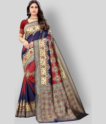 NENCY FASHION Banarasi Silk Saree With Unstitched Blouse Piece ( Blue )