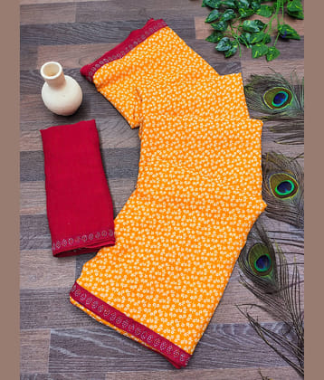 Kashvi Sarees Georgette Embellished Chanderi saree With Unstitched Blouse Piece ( Yellow )