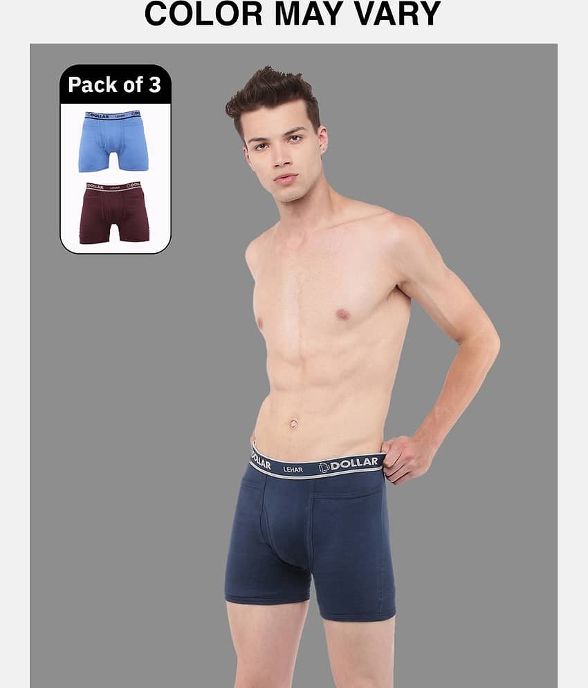 Dollar Lehar Mens Combed Cotton Trunk - Pack of 3 - (Colour May Vary)