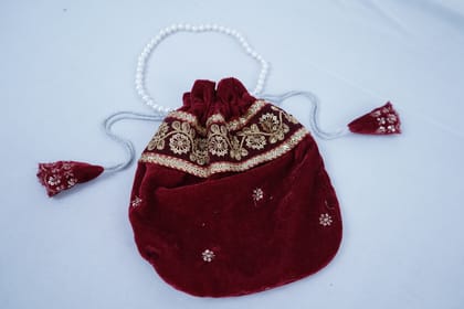 Rajwadi Velvet Pearl Potli Bag