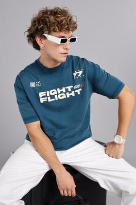 Fight & Flight | Indigo Vintage Wash Round Neck Oversized T-Shirt-S