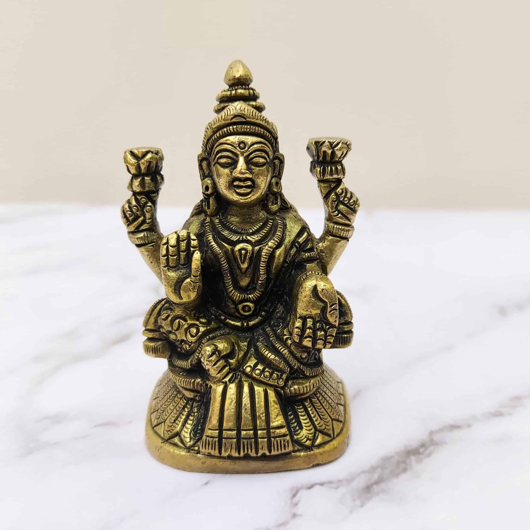 Brass Lakshmi Devi - 3.2 inch Height | Goddess of Wealth and Prosperity