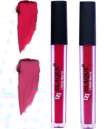 bq BLAQUE Matte Liquid Lipstick Combo Set of 2 Pcs 4ml each, Long Lasting & Waterproof - Ruby Red & Fuschia Pink