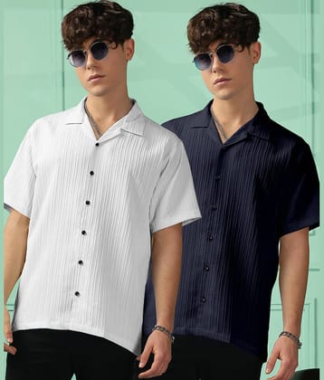 Urban Buccachi Polyester Regular Fit Popcorn Textured Half Sleeves Men's Casual Shirt - Navy ( Pack of 2 )