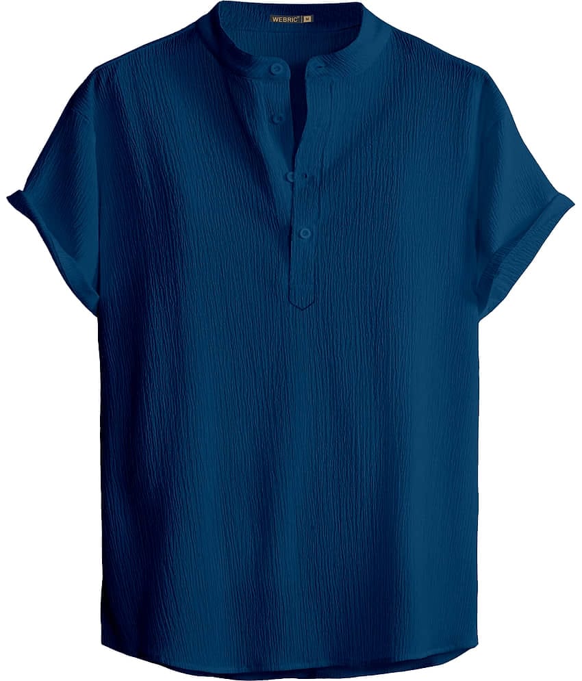 WEBRIC Poly Cotton Regular Fit Self Design Half Sleeves Men's Casual Shirt - Teal ( Pack of 1 )