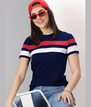 AUSK Women Cotton Blend Colorblock Regular Fit Round Neck T-Shirt ( Navy Blue )