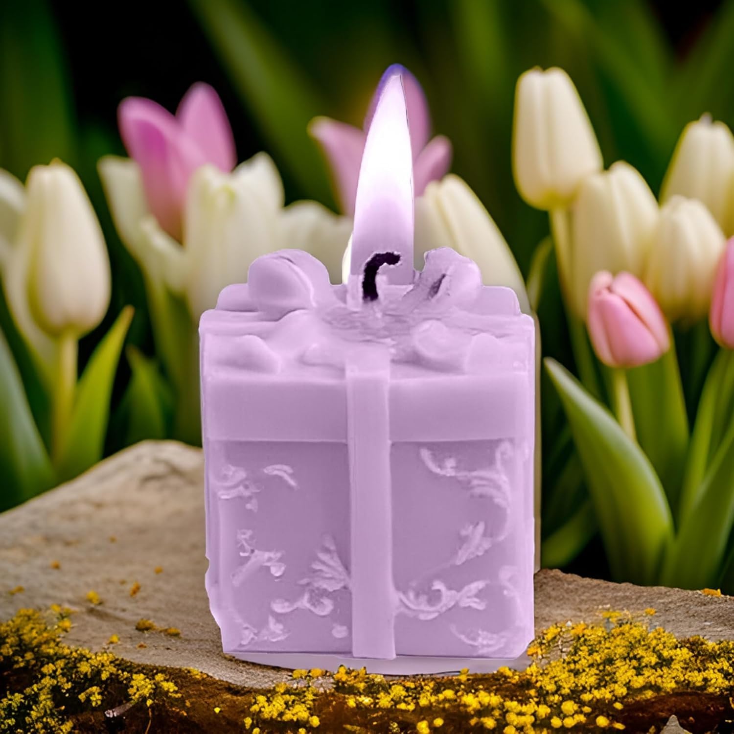 SS Enterprise Organic Soy Wax Scented Aromatic Fragrance Gift Shape Candle, Smoke-Free Pillar Candle, Pack of 1, Purple