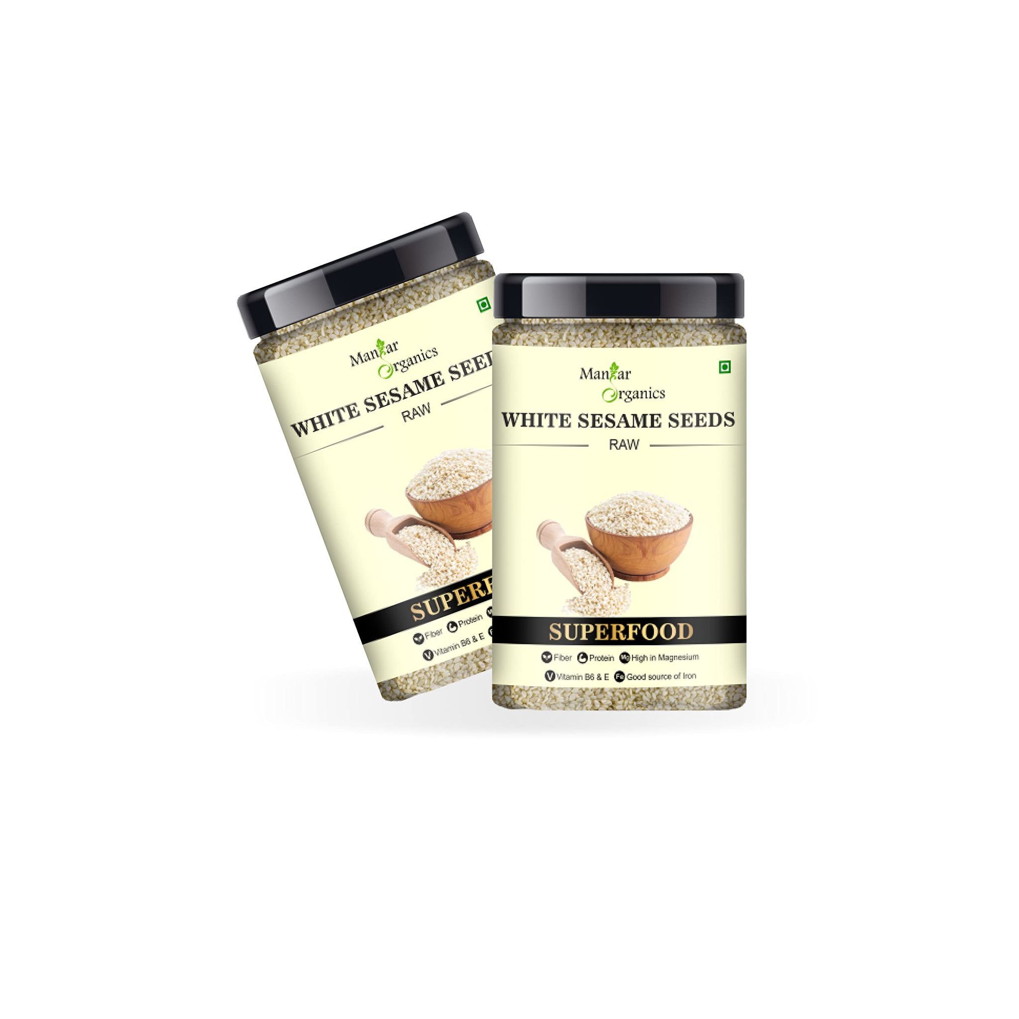 ManHar Organics White Sesame Seeds for Eating 950gm Jar- Safed Til |Healthy Snacking||High in Protein| ( pack of 2, 475gm each )