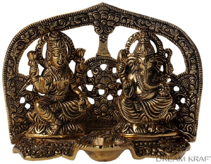 DreamKraft Metal Laxmi Ganesh with Deepak for Home Decor