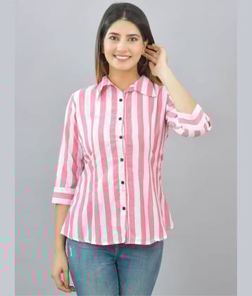 QuaClo Women Striped Cotton Shirt ( Pink )