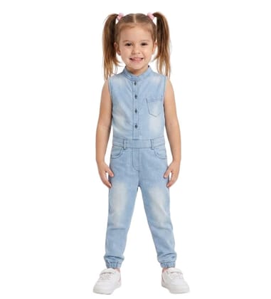 Girl's Denim Embellished Sleeveless Jumpsuit (Blue, 6-7-Yrs)-PID66080