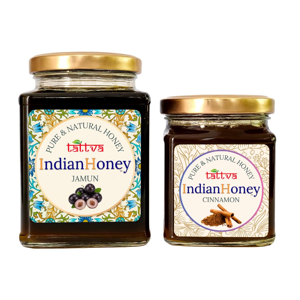IndianHoney Diabetics-Friendly Jamun Honey & Metabolic & Warming Cinnamon Infused Honey Combo Pack (500gm & 230gm) Jamun & Cinnamon