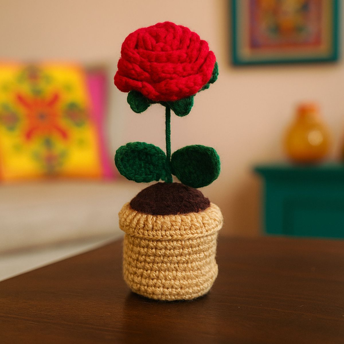 Greenkin Handmade Crochet Rose Flower | Artificial Flowers for Home Decor, Car Dashboard, Office Table, Table Centerpiece
