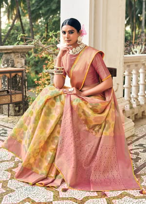 Classy Yellow Woven Banarasi Organza Silk Saree