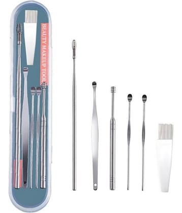 TISYAA Stainless Steel Effective Ear Wax Cleaner Kit with a Storage Box (Silver) | Remover Tool | Comfortable Ear Wax Picker | Ear Wax Cleaner for Baby and Adults | Hygiene Essentials (Pick 6 Pcs) - Pack of 1