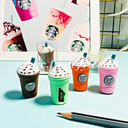 2-in-1 3D Cold Drink Bottle Shape Rubber Pencil Sharpener and Eraser Set, Stationery for Kids School Boys Girls, Birthday Return Gifts (24 Pcs Set )_assorted colour