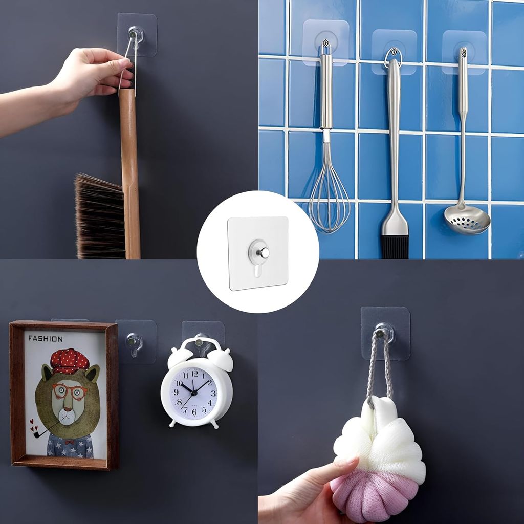 Big Size Transparent Wall Hooks for Hanging – Heavy Duty Stainless Steel Adhesive Hooks for Bathroom, Kitchen, Towel, Utensils & Keys – Waterproof, No Drilling Required (Pack of 10)