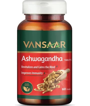 Vansaar Ashwagandha Tablets | Helps Strength & Stamina | Stress Relief | Made with 100% Pure Ashwagandha - 60 Tablets