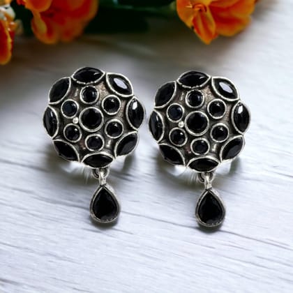 Floral Stone Oxidised Studs | Sarichka-Black