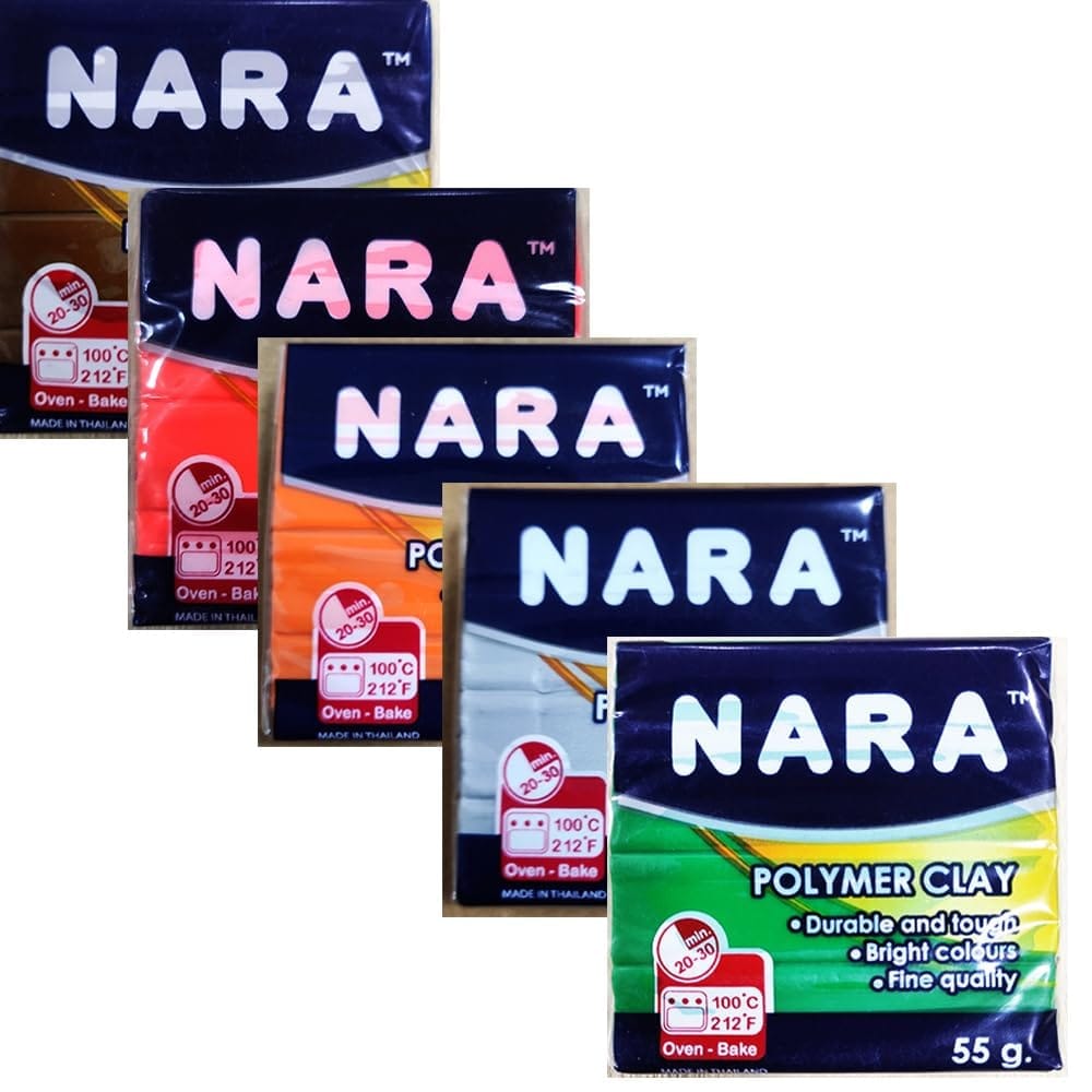 Artline Nara Combo Pack of Polymer Clay of 55 Grams in Colours of Neon Red, Forest Green, Chocolate Brown, Silver, Hot Pink | Ideal for Homemade Creations