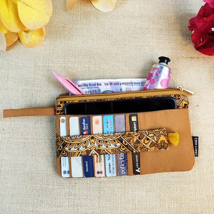 Long front card Wallet-Mustard Madhubani
