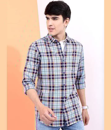 Highlander Cotton Blend Slim Fit Checks Full Sleeves Men's Casual Shirt - Blue ( Pack of 1 )