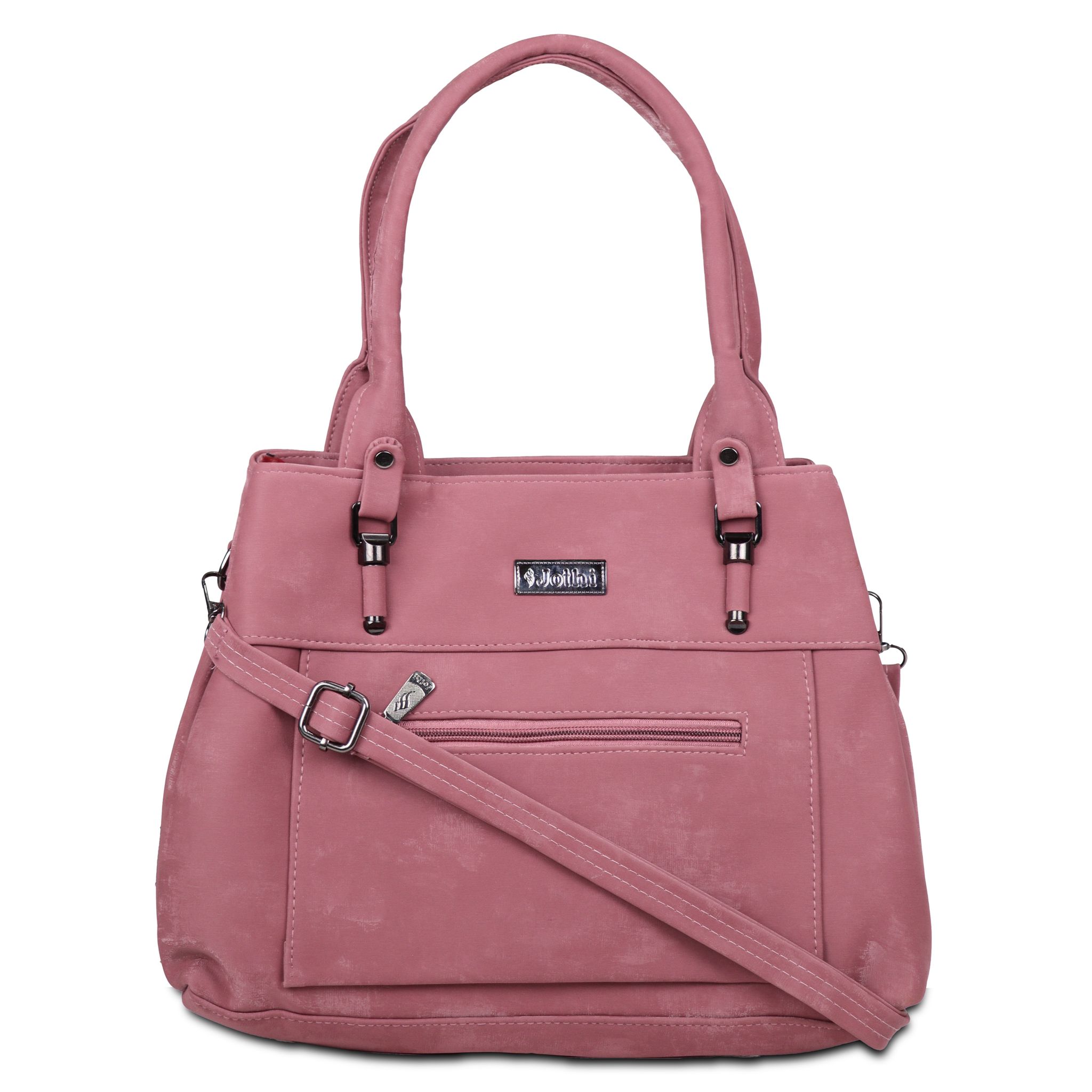 Jothi Roselle Premium Womens Handbag | Brushed Velvet & Synthetic Leather Tote | 3-Compartment Organizer | Adjustable & Detachable Sling Strap | Soft Base | Dusty Rose