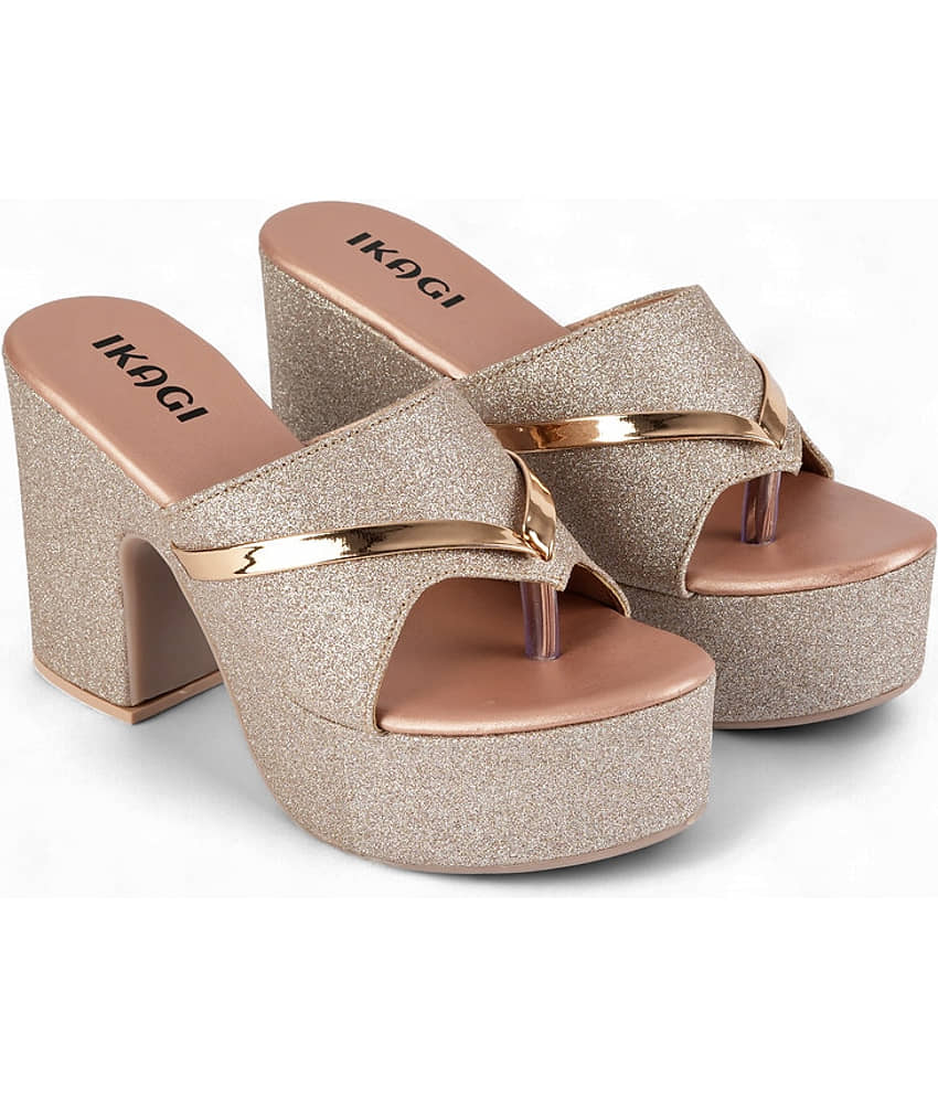 IKAGI Gold Women's Slip On Heels