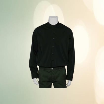 Men's Solid Black Mandarin Collar Cotton Shirt | Minimalist Style | Casual & Semi-Formal