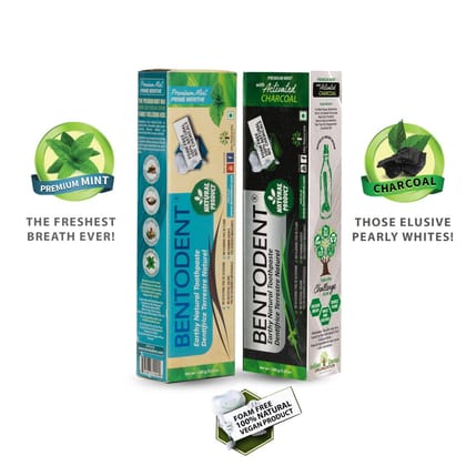 Bentodent Toothpaste - Charcoal & Premium Mint Pack - 100 gm each