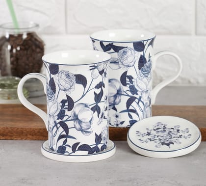 India Circus Azure Eden Coffee Mugs And Coasters Set Of 2