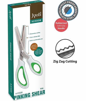 Jyoti Scissor - Pinking Shear - 908 Zig Zag (9 Inch) Stainless Steel Blades with Long & Soft Rubberized Handle - Pack of 1
