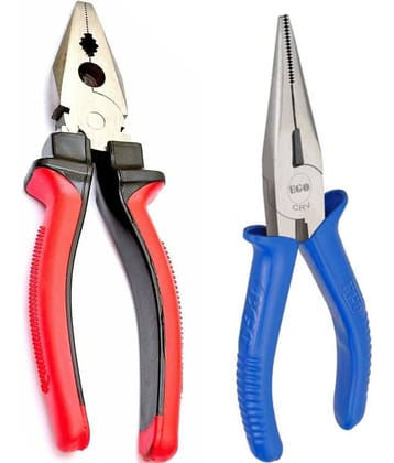 Kadio Hand Tools Combo Set With 8" Rubber Grip Plier and Nose Plier (Multicolor, Heavy Duty)(Set of 2)