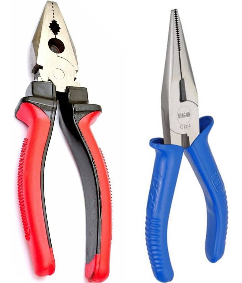 Kadio Hand Tools Combo Set With 8" Rubber Grip Plier and Nose Plier (Multicolor, Heavy Duty)(Set of 2)