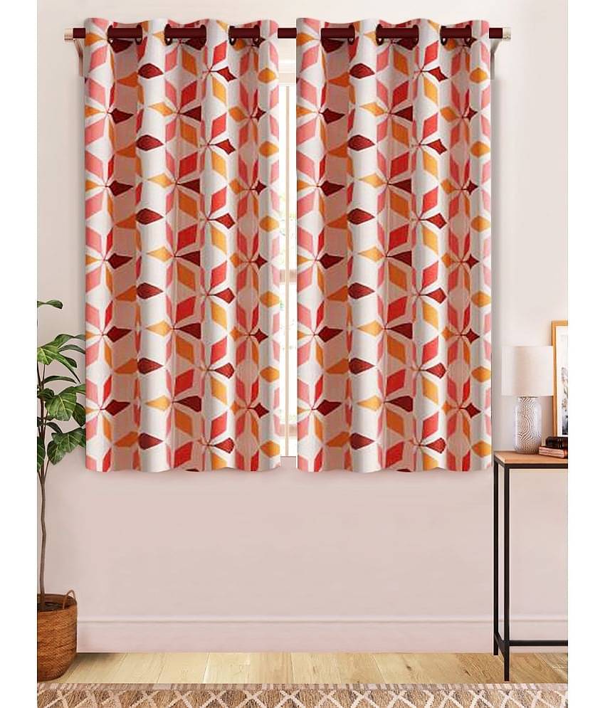 Home Candy Set of 2 Long Door Semi-Transparent Eyelet Polyester Red Curtains ( 274 x 120 cm )