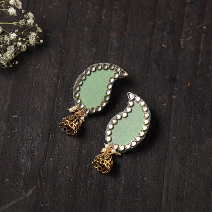 Green - Aarohi Stone Work Fabart Earrings Green - Aarohi Stone Work Fabart Earrings