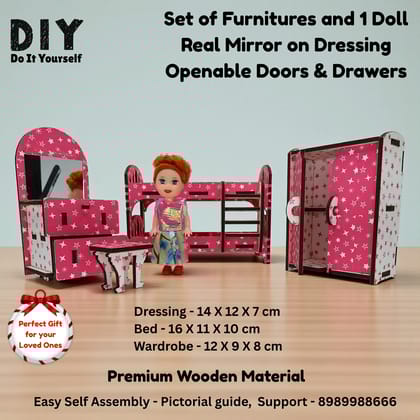 DIY Wooden Bedroom Furniture Set for Kids | Pretend Play Doll House Bedroom Toy | Educational Role Play Set for Imagination, Creativity & Learning