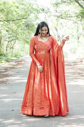 Rust Orange Anarkali Dress Material Rust Orange Anarkali Dress Material