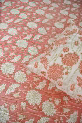 Pink floral Bedsheet : Jaipur Hand Block Bedsheet King 90x108 inches