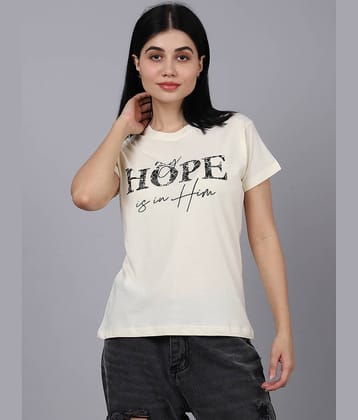 Fabflee Women Cotton Printed Regular Fit Round Neck T-Shirt ( Off White )