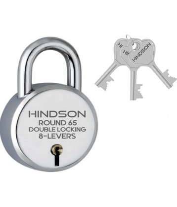 HINDSON- Tools Hardware Door Lock Round 65mm with 3 Key,  Steel Double Locking, 8 Lever Padlock for Door, Gate, Shutter, Home Silver Finish