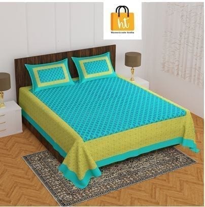 The Bedsheet Adda Standard Queen Size Pure Cotton Jaipuri Printed Economic Double Bedsheet with Two Pillow Covers- ARTICLE-1024