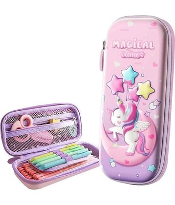 FEDIFU  3D EVA Unicorn Pencil Case Multipurpose Zipper Compass Box School Stylish Organiser Return Gift for Students Girls Kids Hardtop Pen Holder Stationery Box Cosmetic Pouch(Pink)