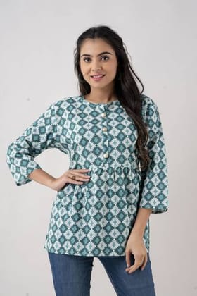 Casual Regular Sleeves Printed Women Green Top