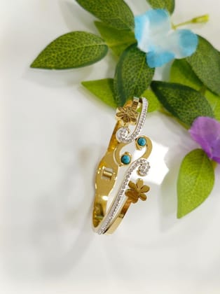 Stainless Steel Gold Plated Fancy Kada- STKD 4257