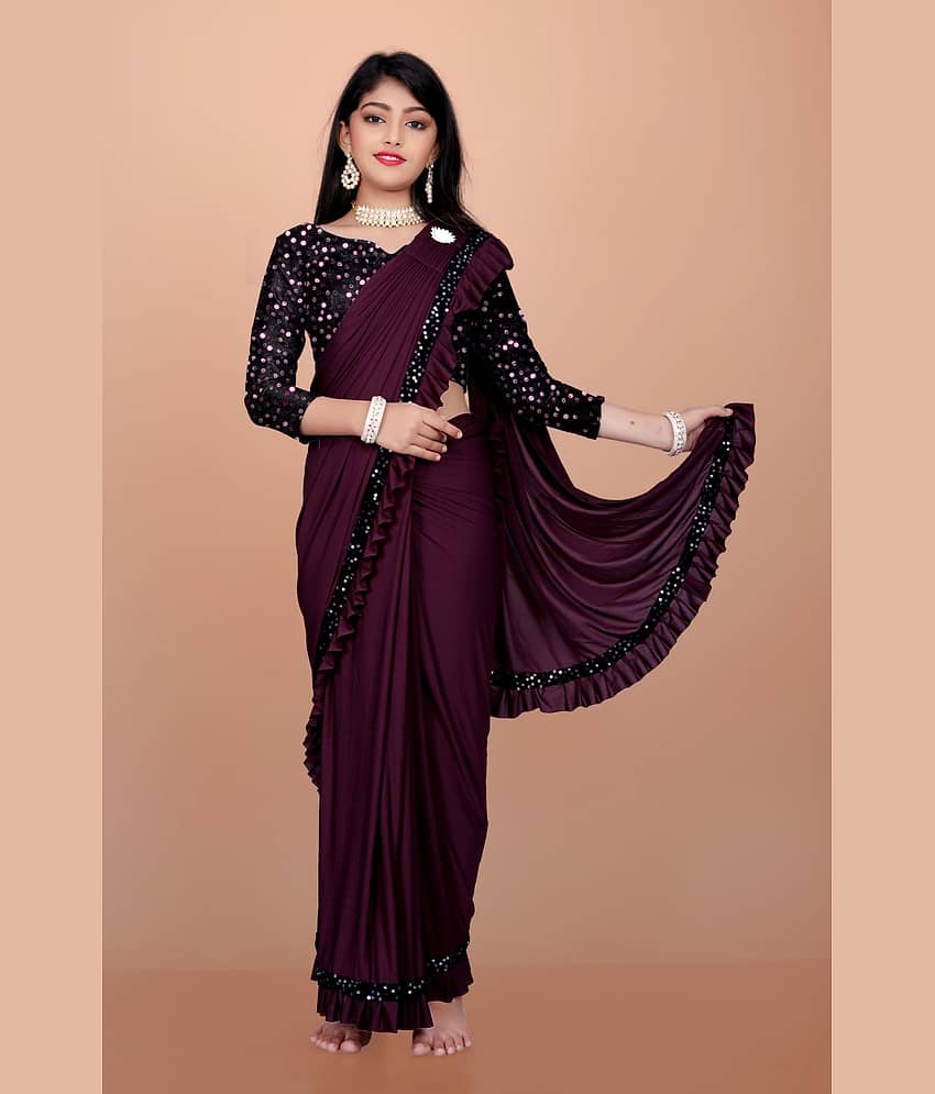 A TO Z CART - Purple Lycra Girls Saree ( Pack of 1 )