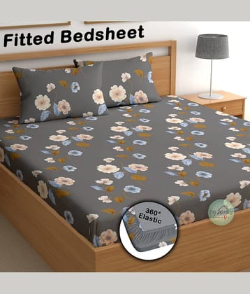 CG HOMES Microfibre 1 Double Fitted Bedsheet with 2 Pillow Covers ( 220 cm x 220 cm ) , Dark Grey