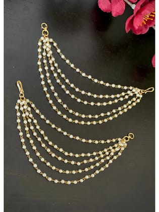 NVR Pearl Studded Classic Gold-Plated 5 Line Ear Chain Ear Cuff-Onesize / Gold / Brass
